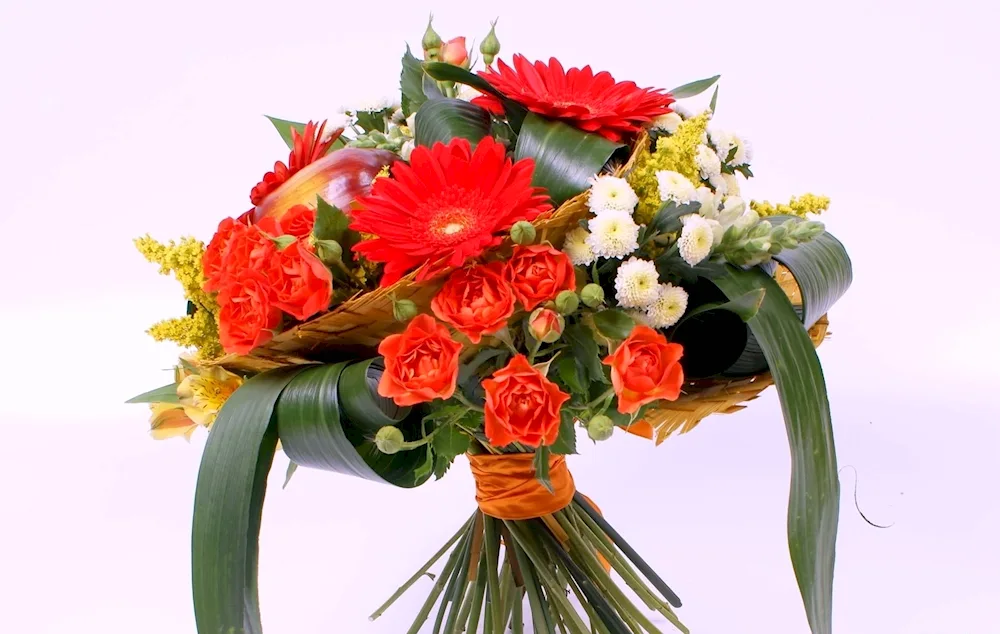 Bouquets of gerberas with chrysanthemums and alstroemeria