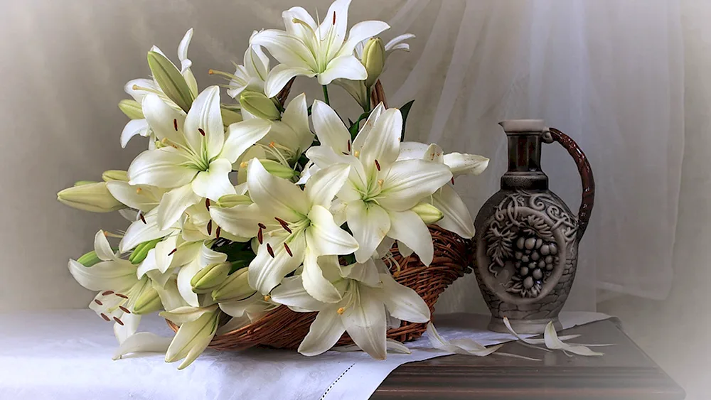 Bouzin. Bouquet of white lilies