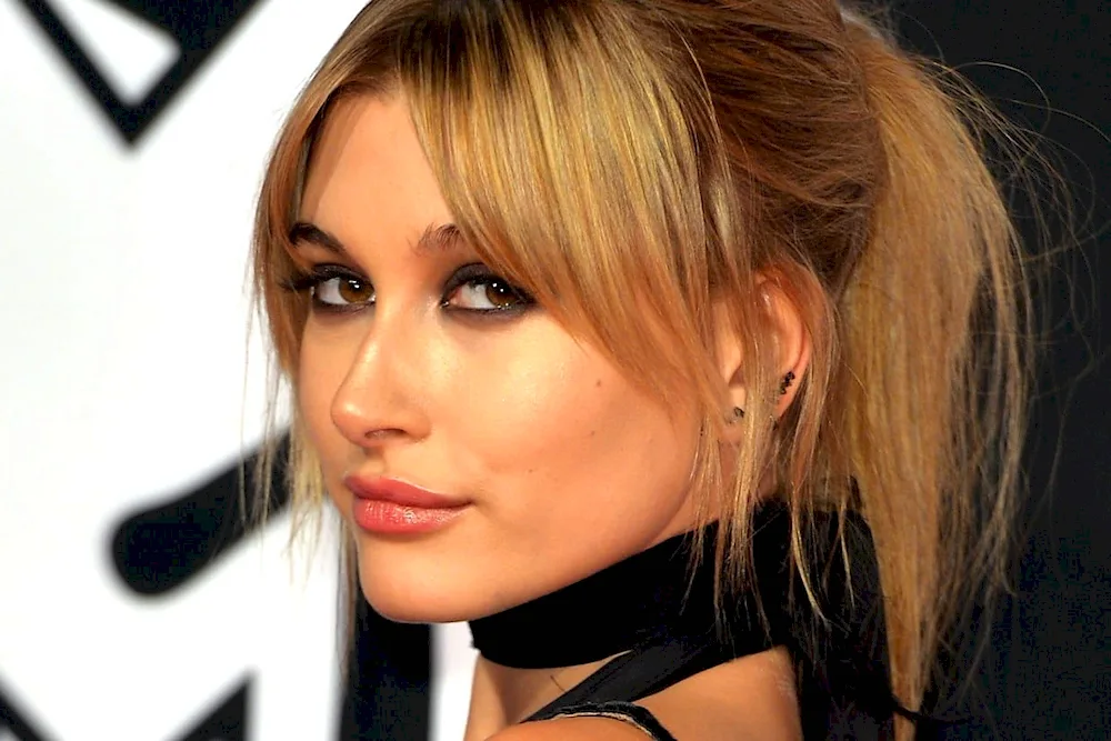 Haley Baldwin with bangs