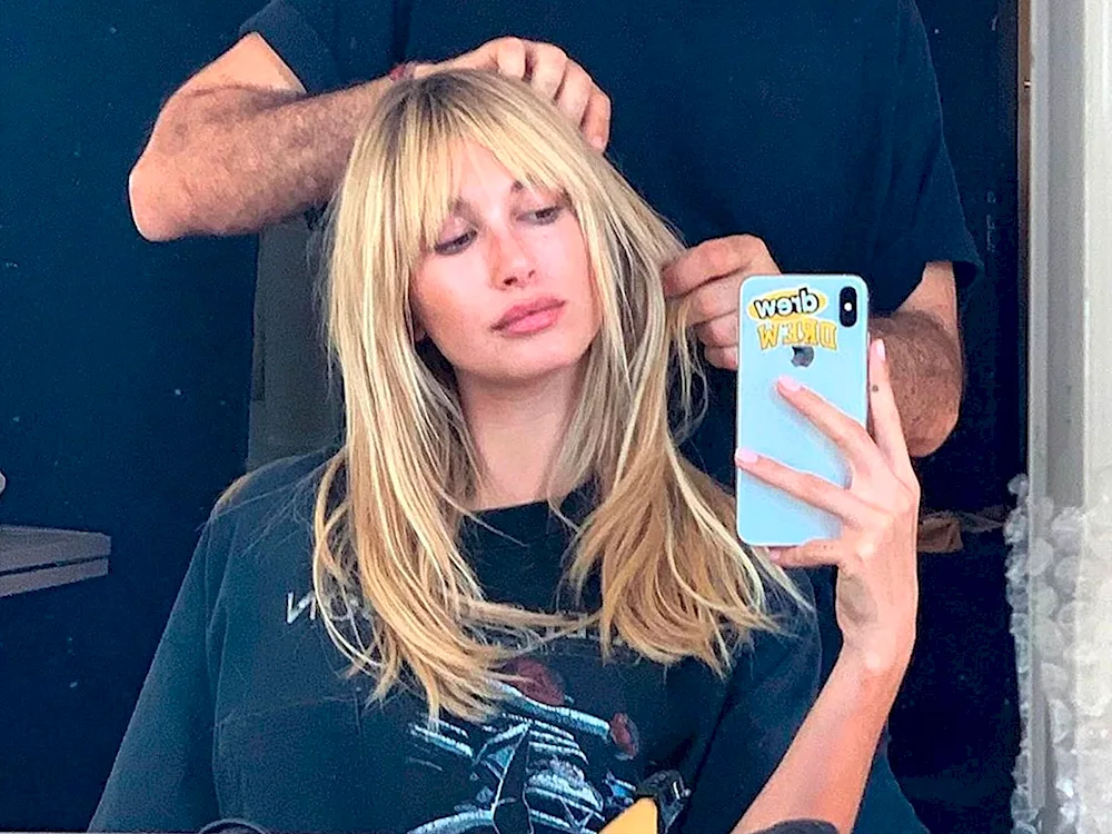 Hailey Bieber with bangs