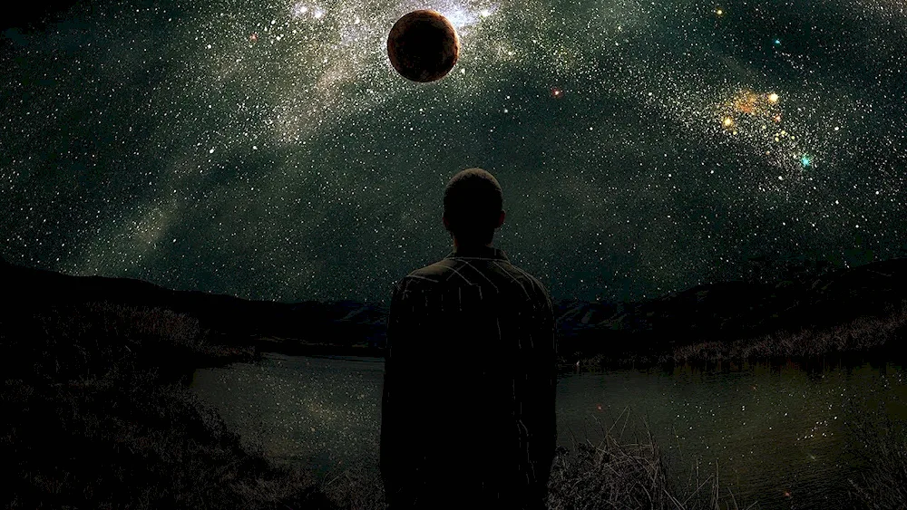 A man under the starry sky