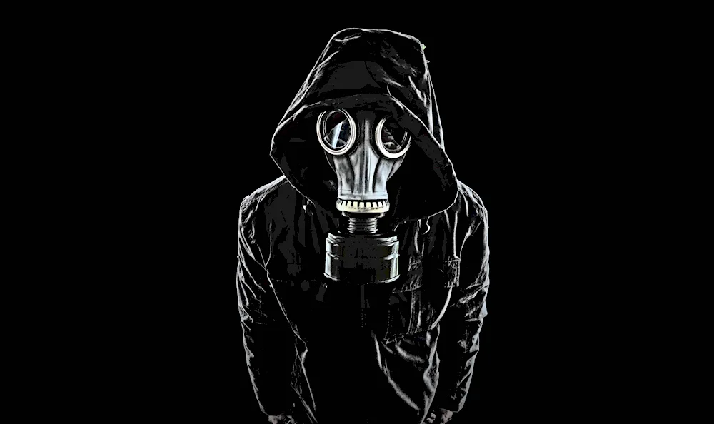 Mask and hooded man