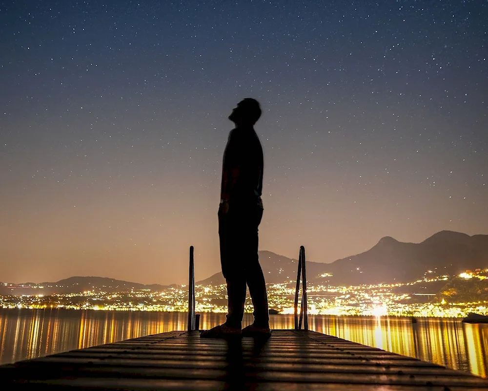 A man under the starry sky. night sky
