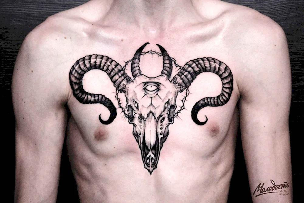 Demon goat Baphomet pentagram tattoo