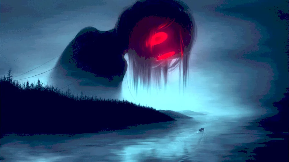 Black creature with red eyes