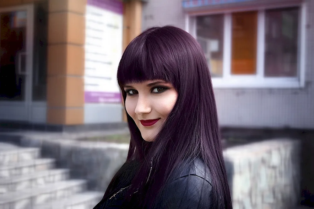 Black hair with red bangs