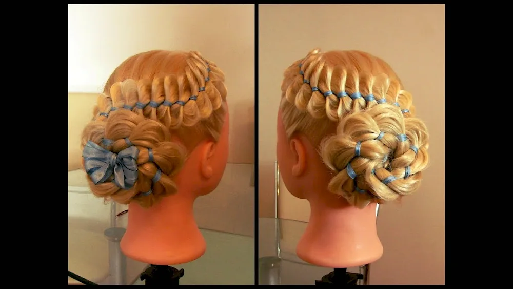 Four-row braid with ribbon