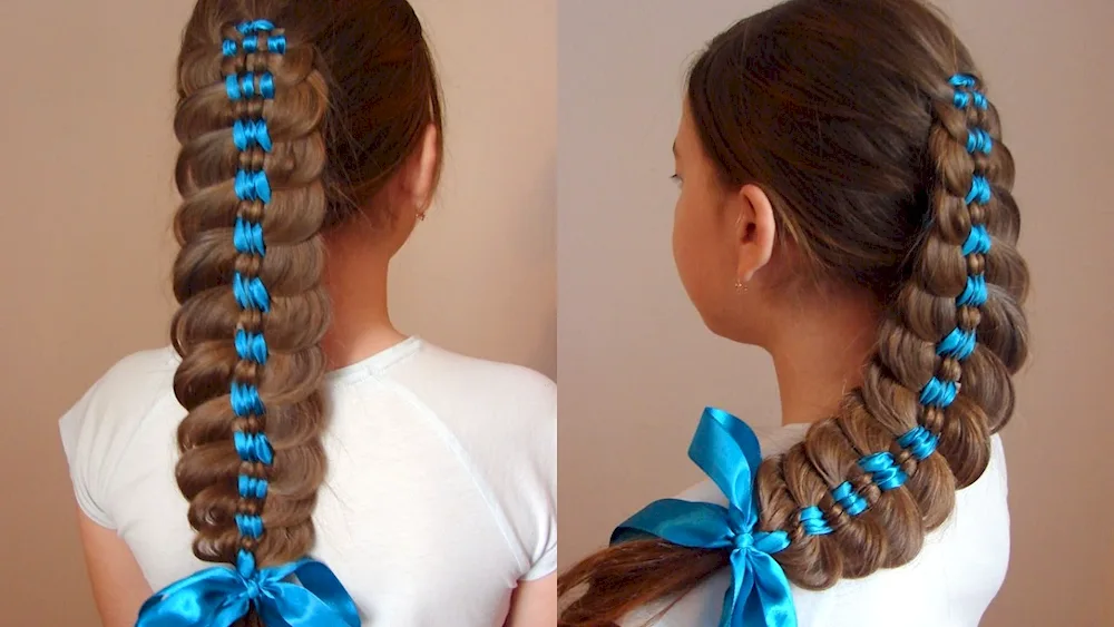 Four-row braid with ribbon