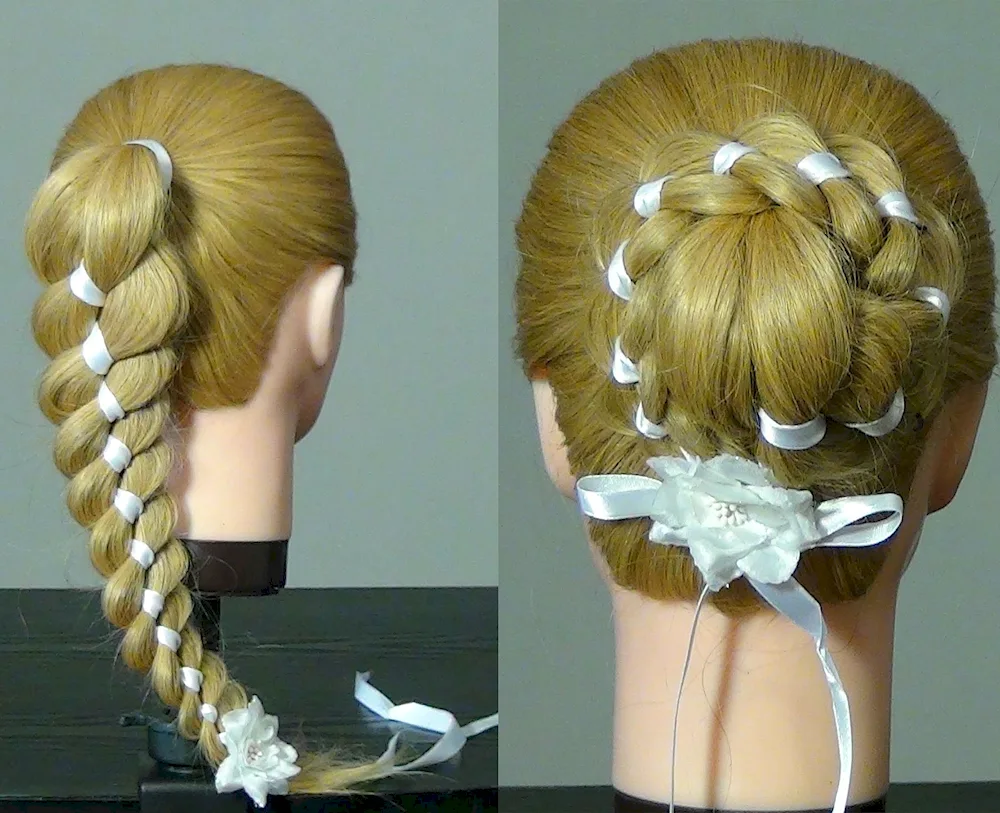 Four-row braid with ribbon