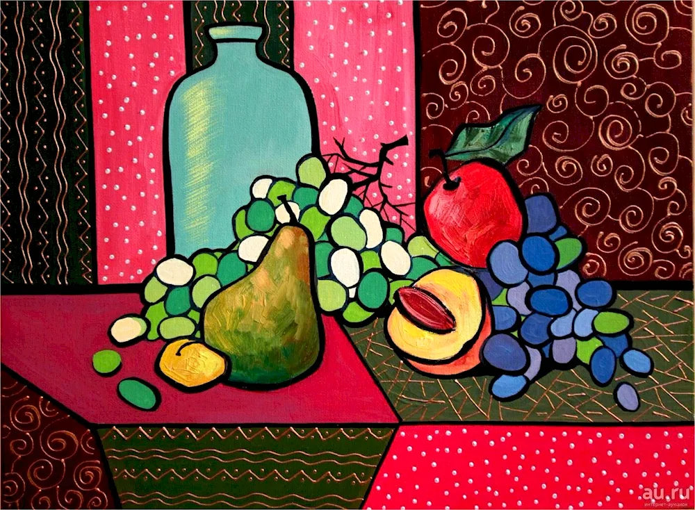 Fruit still life with pencil