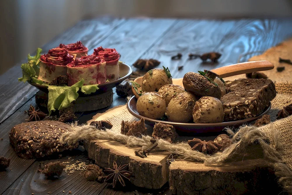 Rustic table with food