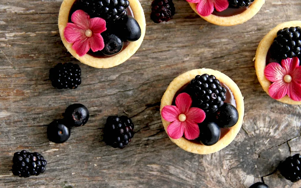 Desserts on a dark background.