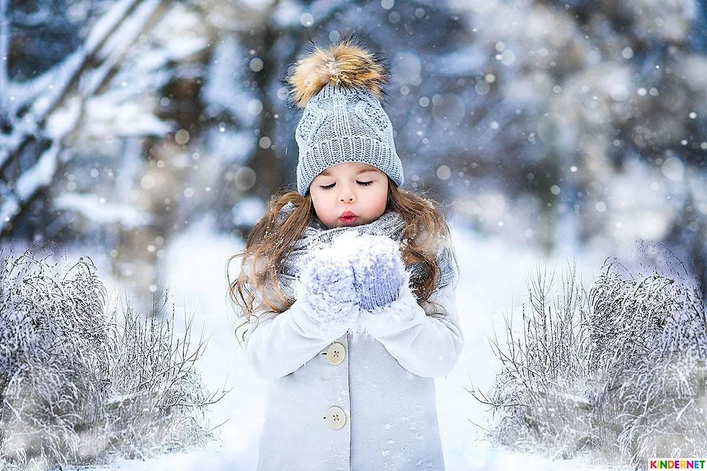 Children's photo shoot in winter forest