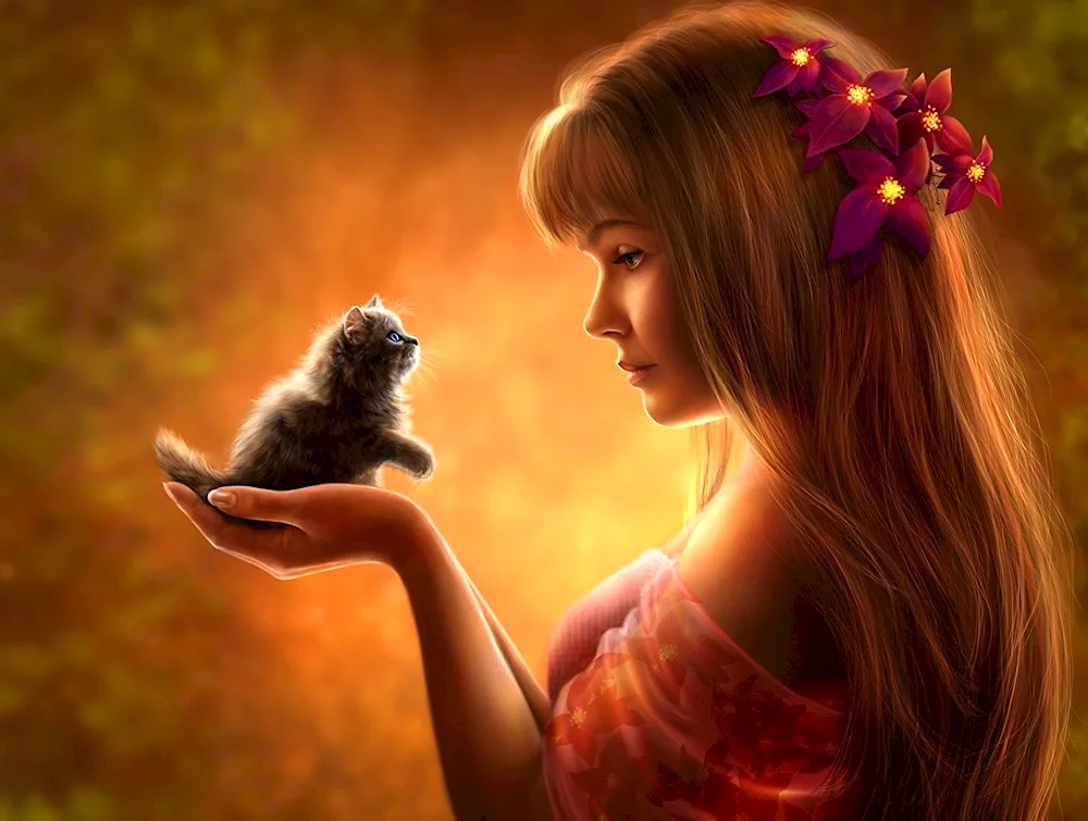 Girl with kittens