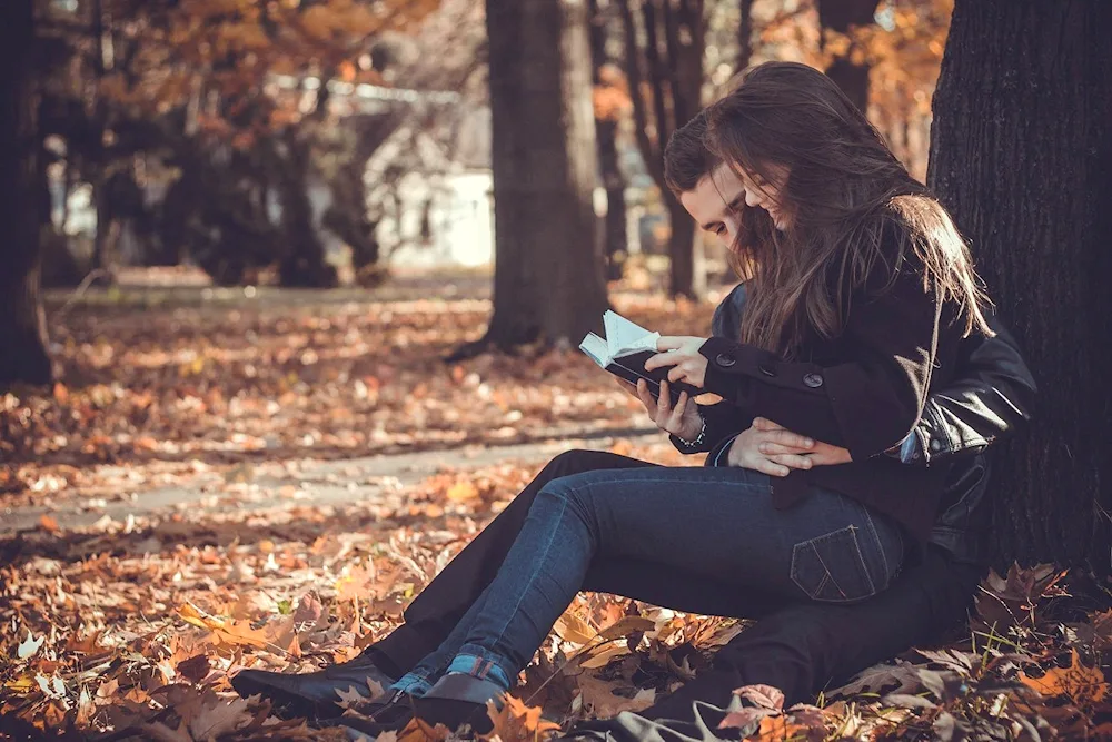 Autumn blonde girl from back