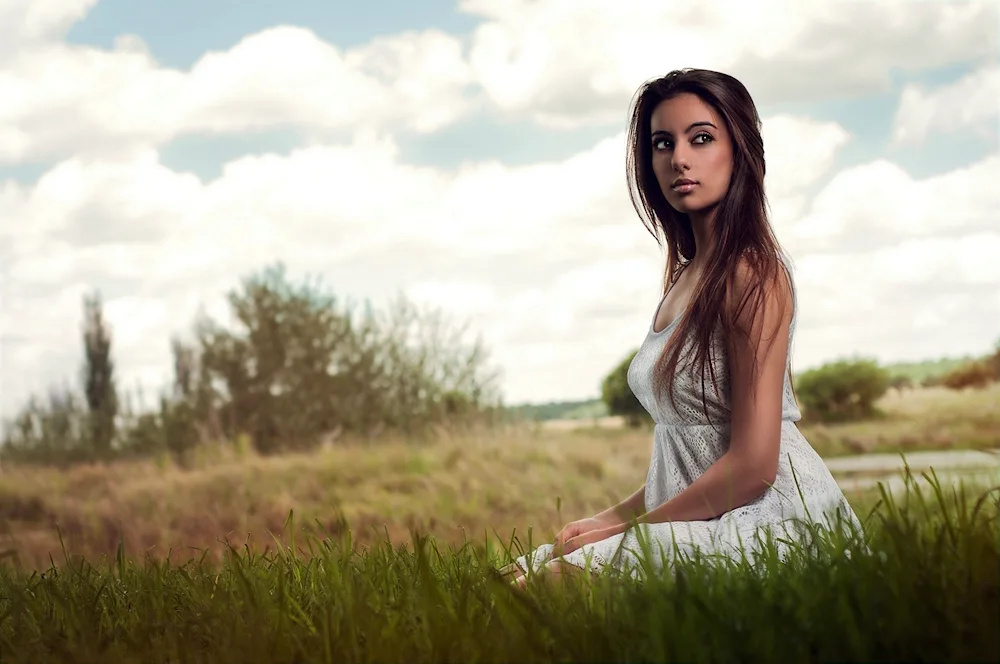 Photoshoot of girl in a dress girls in nature