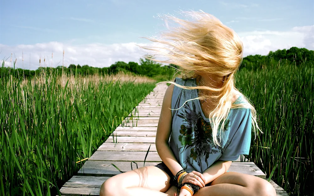 Girl in the nature from the back