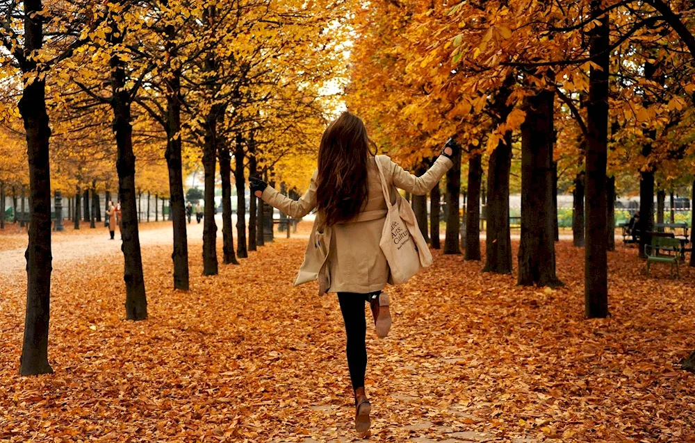 Autumn girl from back