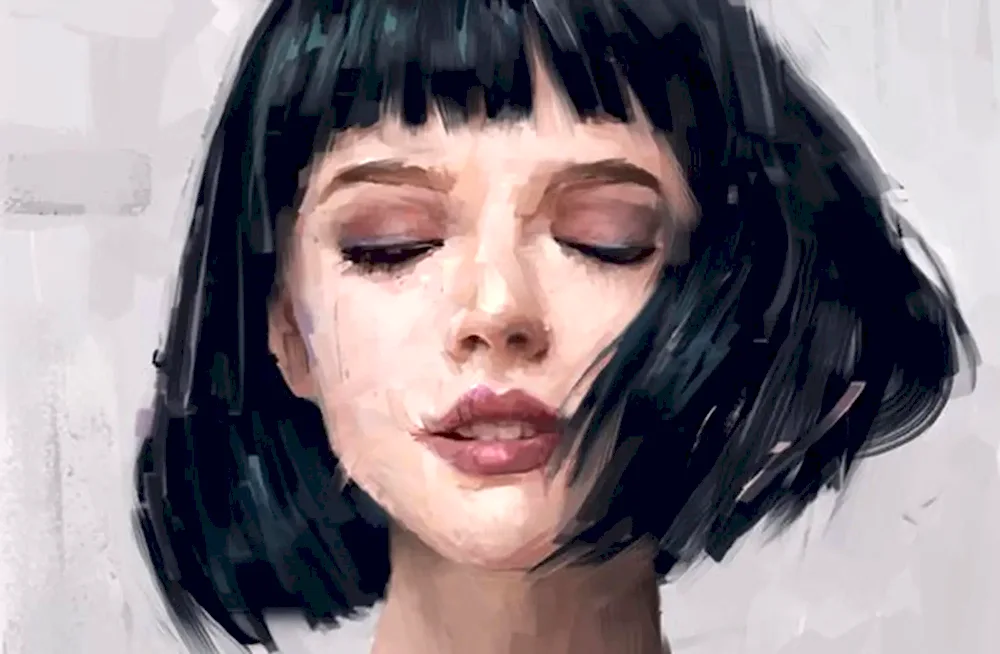 Girl with a black bob.