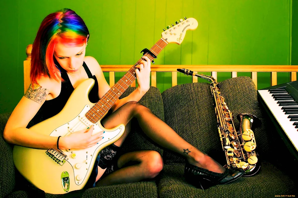 Girl with electric guitar