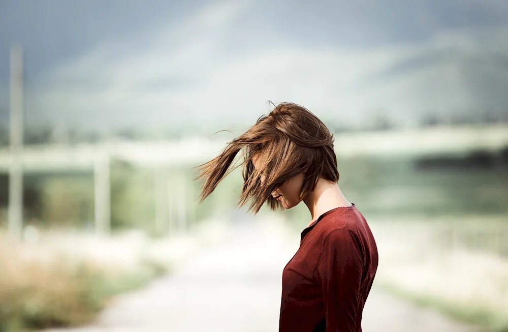 Girl with a bob from the back