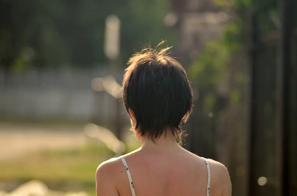 Girl with short hair from back