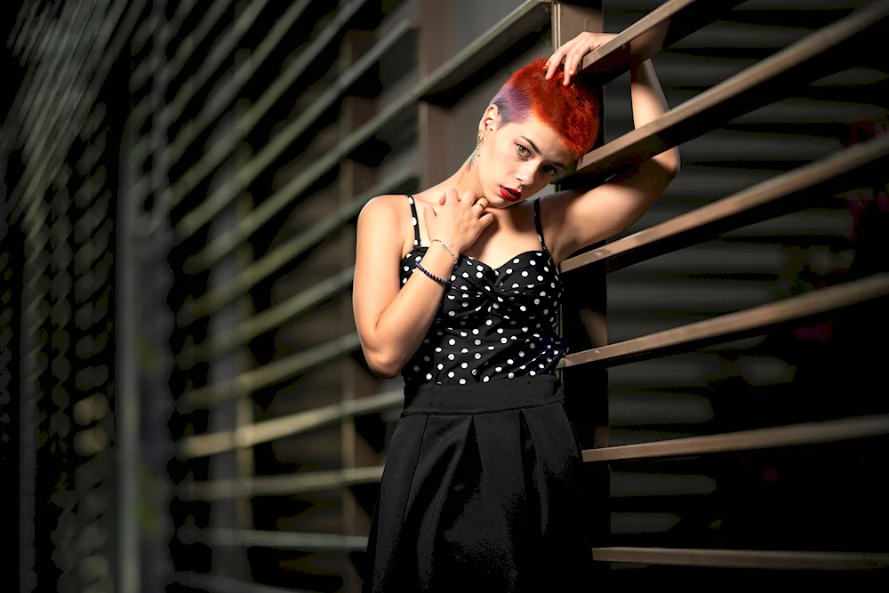 Girl with short hair in a dress