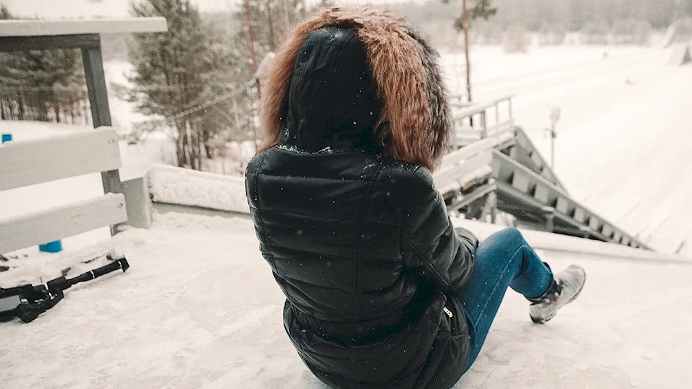 Girl with short hair in winter