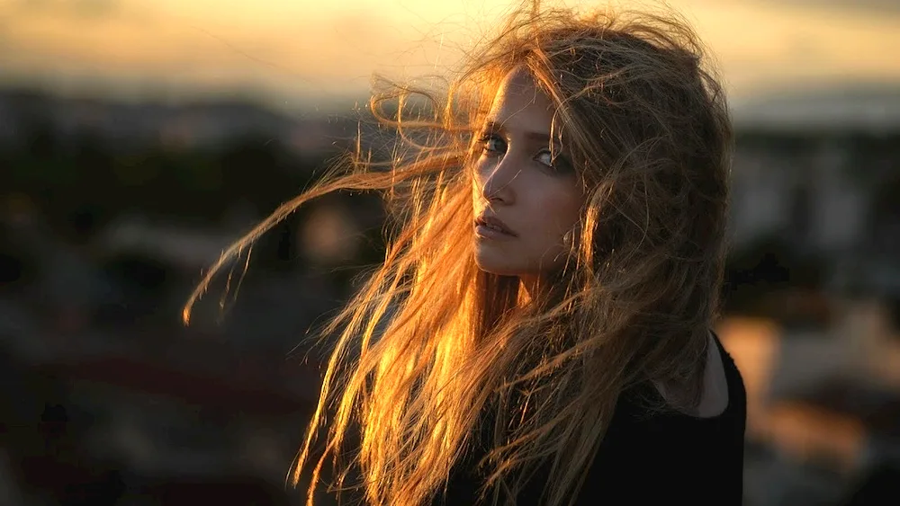 Girl with waving hair. wavy hair