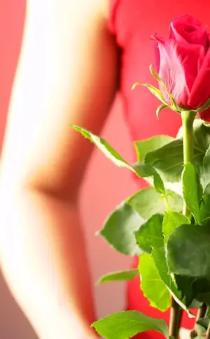 Girl with pink roses