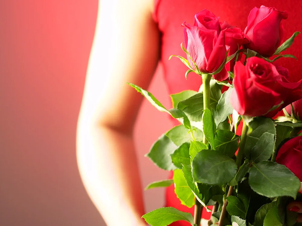 Girl with pink roses