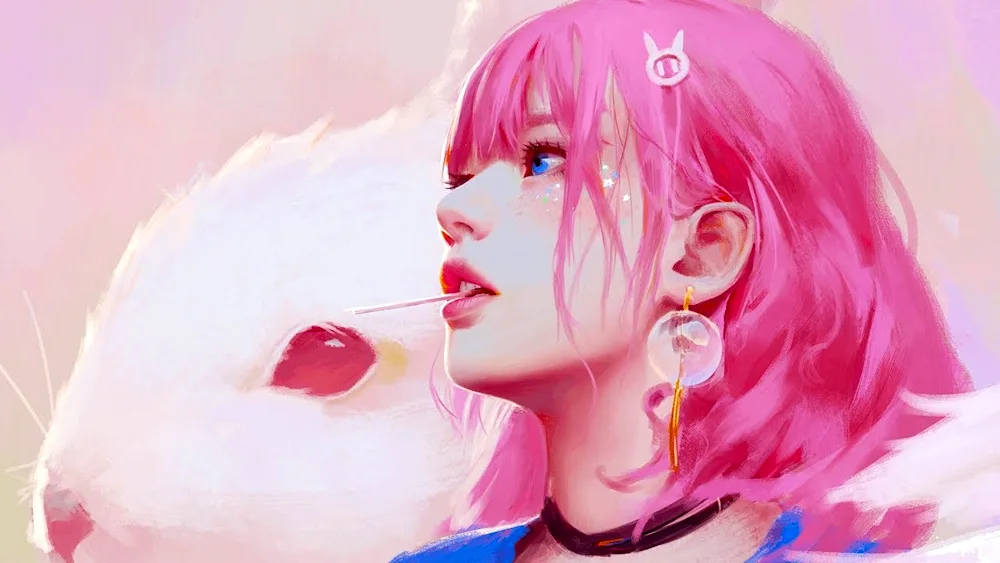 Girl with pink hair art