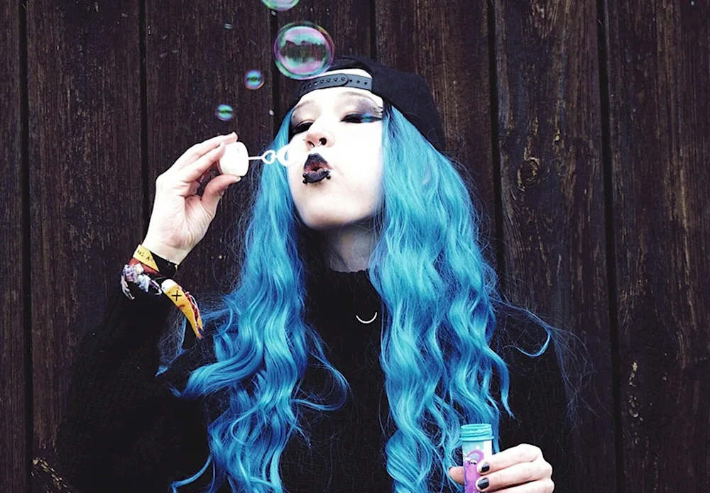 Girl with blue hair