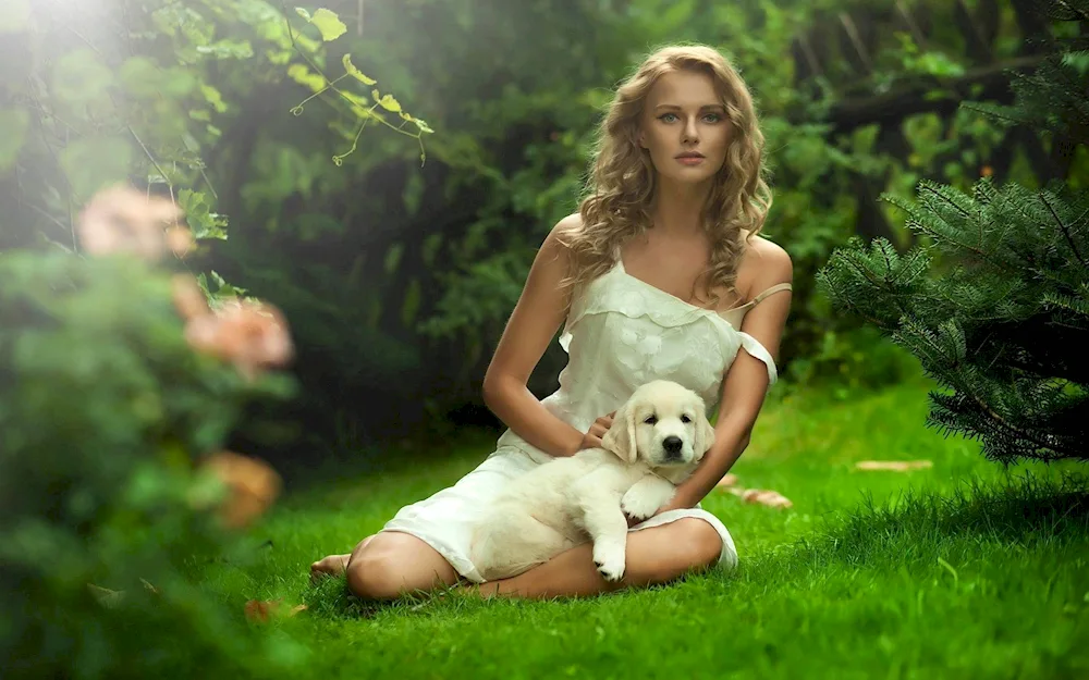 Girl with dog dog