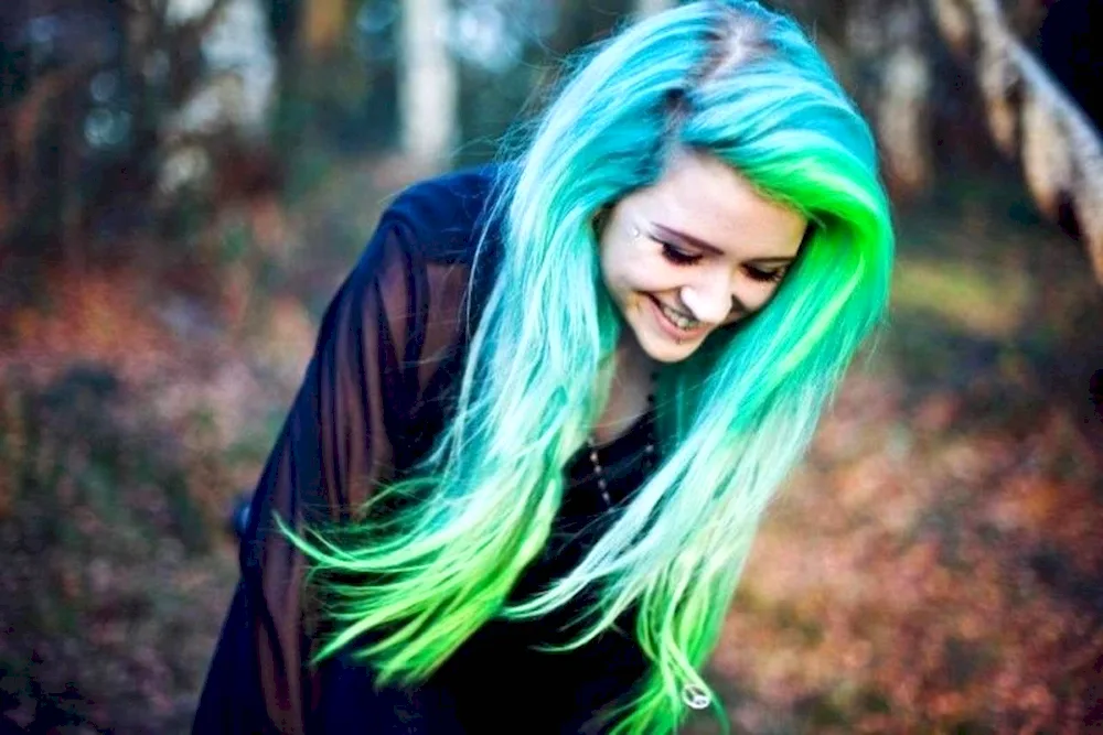 Delsea James with green hair