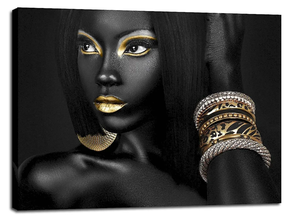 Girl. with gold make-up on black background