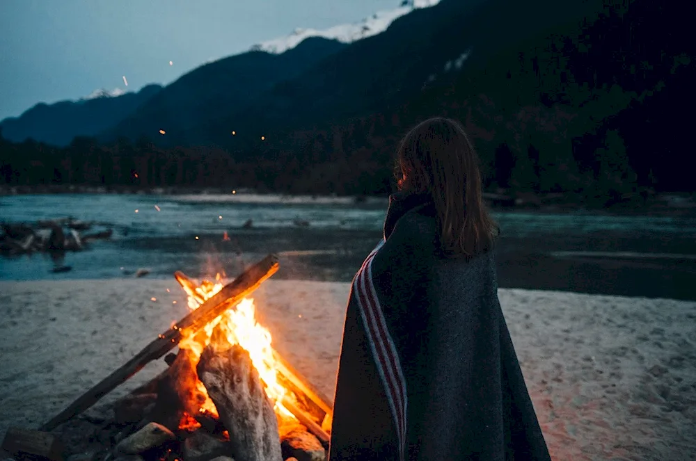 Guy with girl by the fire Bonfire