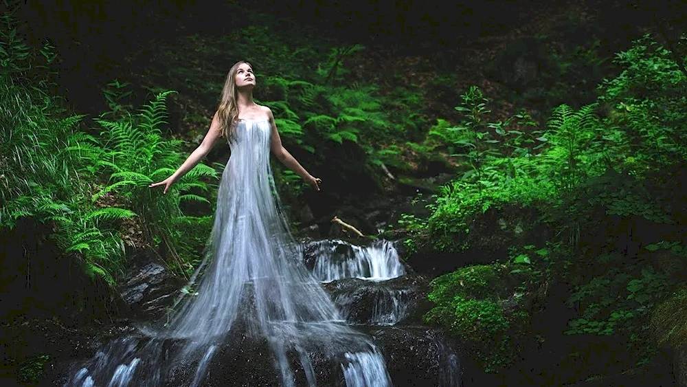 Waterfall girl at the waterfall