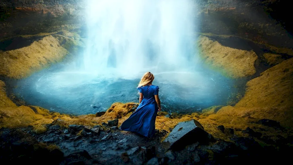 Girl at the waterfall