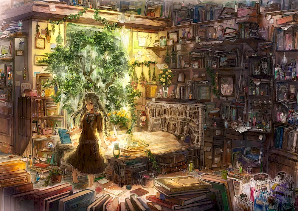 Girl in a fantasy library