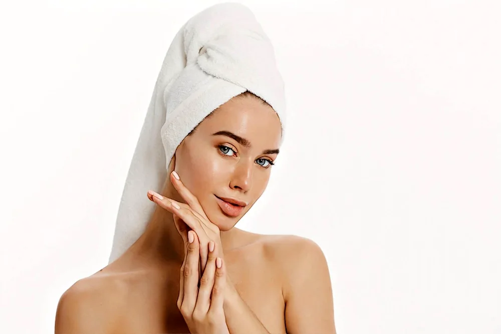 Woman with towel on her head