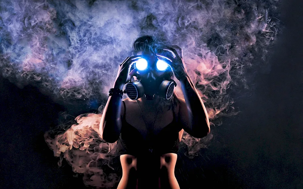 Girl in a respirator