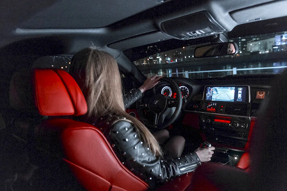 Blonde girl in car