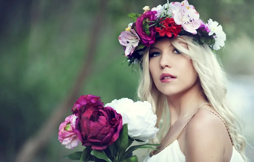 Girl with a wreath on her head
