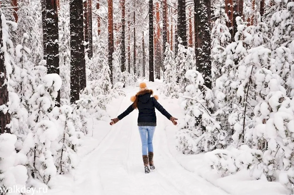 Girl in winter from back