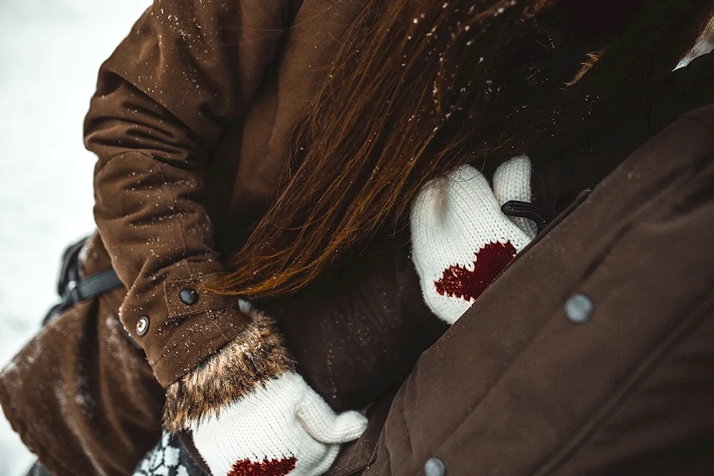 Girl in winter with back in winter