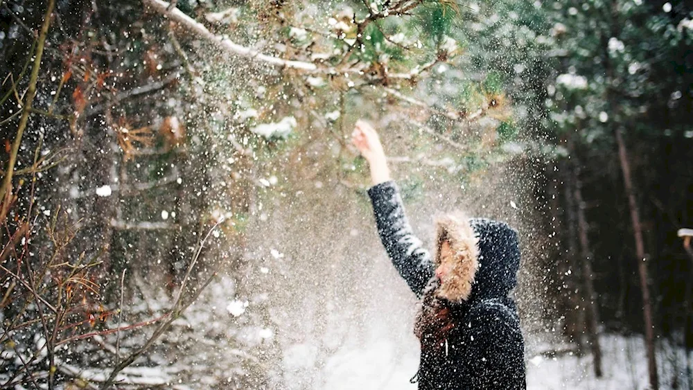 Girl in winter from back