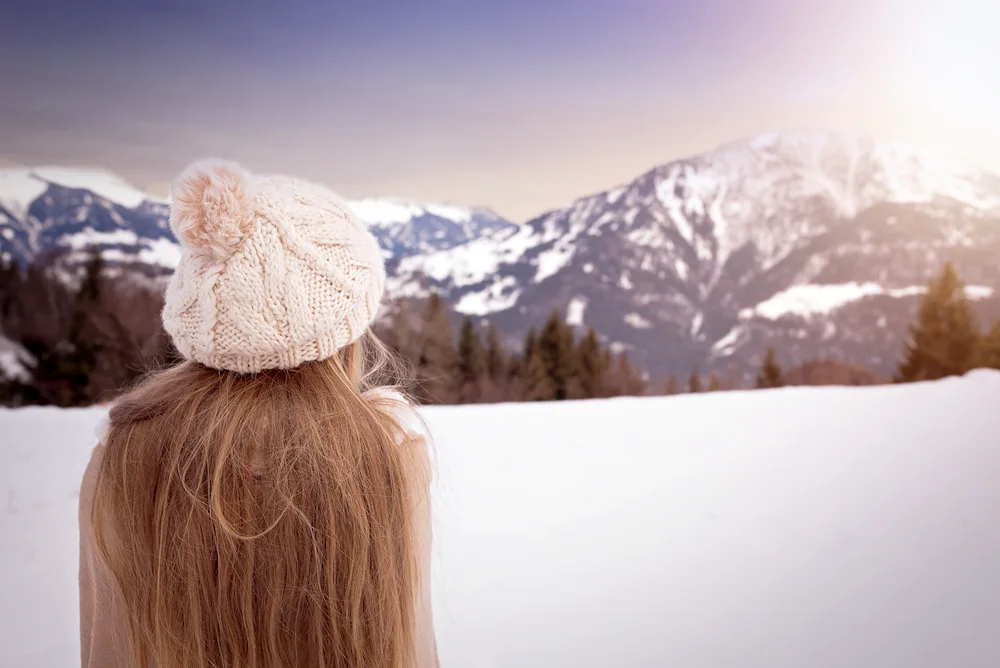 Girl in winter from back