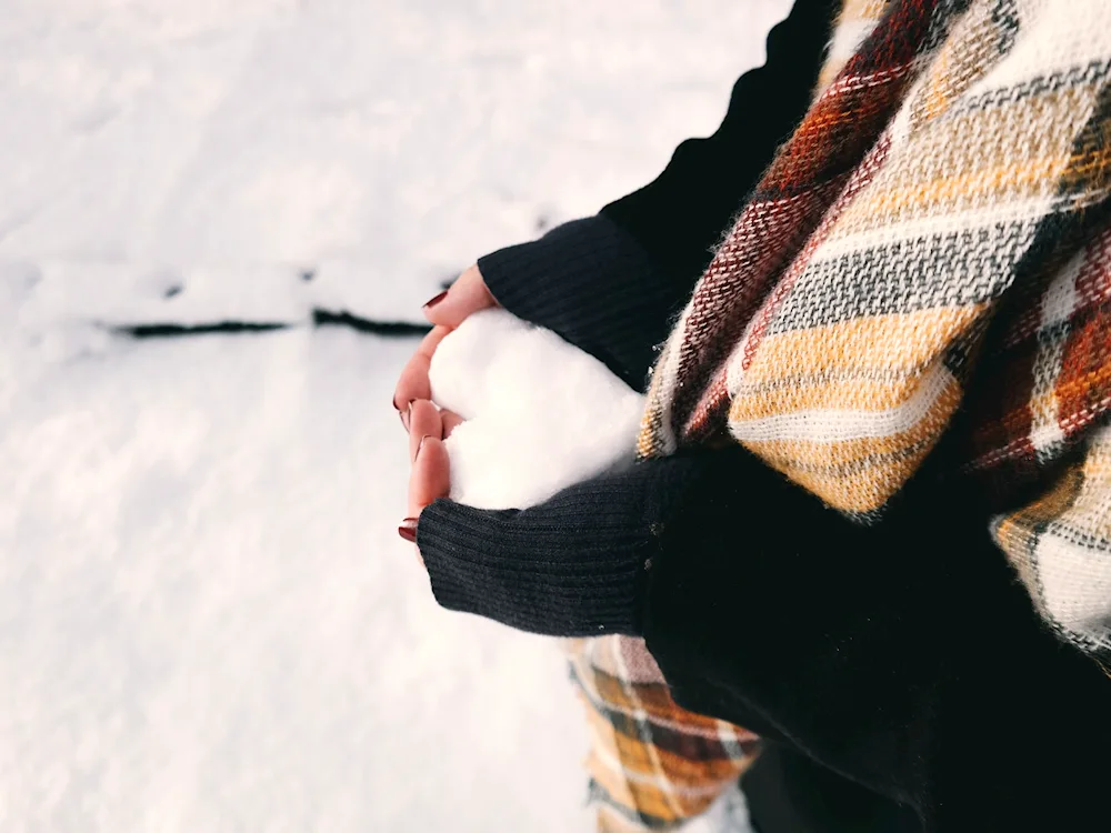 Blonde in winter from back