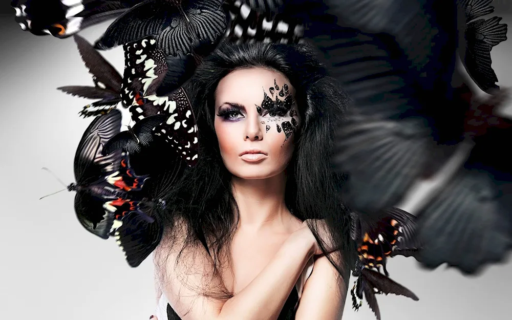 Girl with long hair butterfly